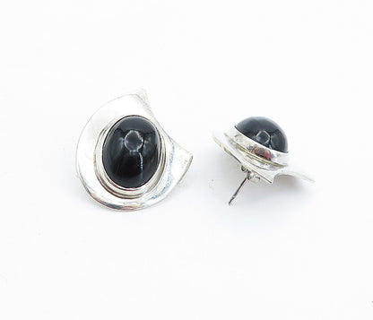 MEXICO 925 Sterling Silver  Vintage Black Onyx Shiny Drop Earrings  EG2786