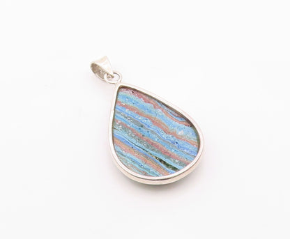 925 Sterling Silver  Vintage Striped Jasper Tear Drop Shiny Pendant  PT17997