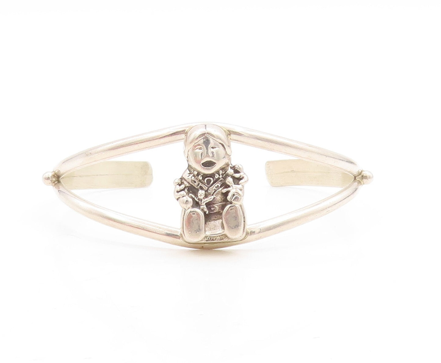 925 Sterling Silver Vintage Bracelet CAROL FELLY Cutout Crying Baby Cuff BT10950