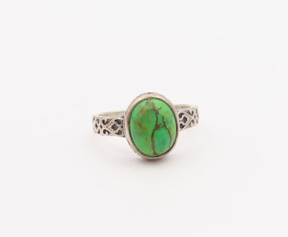 925 Sterling Silver Vintage Ring Cabochon Turquoise Scroll Band  Sz 7  RG36510