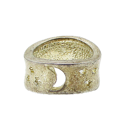 925 Sterling Silver  Vintage Cut Out Moon & Stars Band Ring Sz 5.5  RG3355