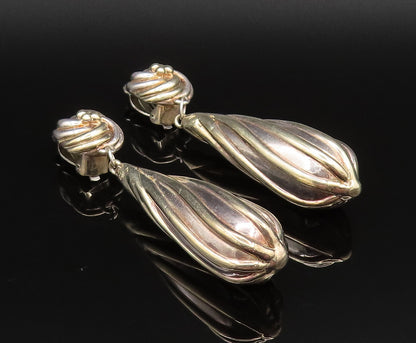 925 Sterling Silver Vintage Love Knot Long Ribbed Non Pierced Earrings EG11985