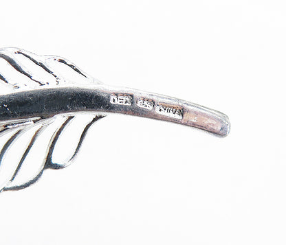 925 Sterling Silver  Vintage Shiny Swirl Single Feather Brooch Pin  BP2175