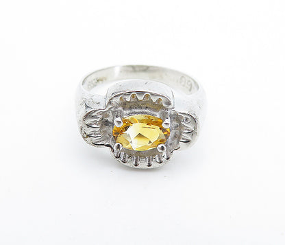 925 Sterling Silver  Citrine Shiny Etched Dome Solitaire Ring Sz 6  RG7648