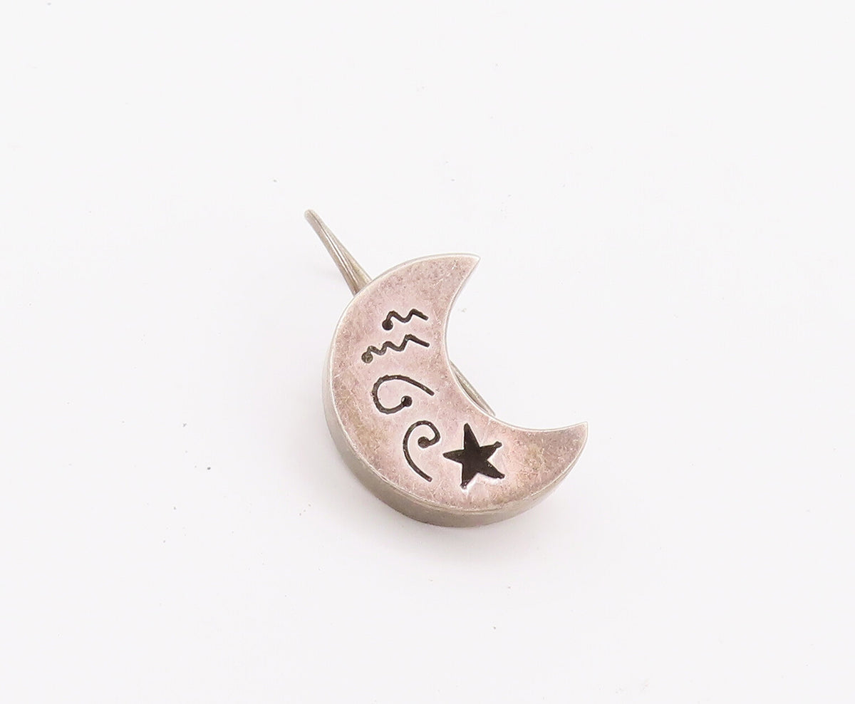 925 Sterling Silver Earrings MEXICO Minimalist Etched Galaxy Solid Moon  EG12838