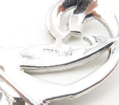 925 Sterling Silver  Vintage Sparkling Floral Swirl Brooch Pin  BP6093