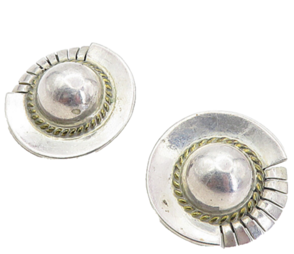 MEXICO 925 Sterling Silver  Vintage Twist Dome Button Drop Earrings  EG4026