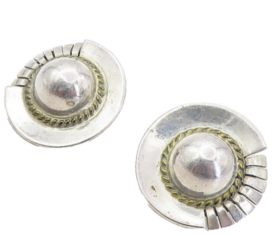 MEXICO 925 Sterling Silver  Vintage Twist Dome Button Drop Earrings  EG4026