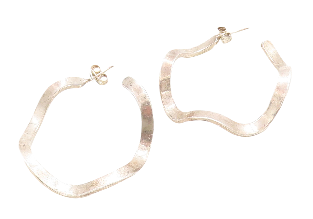 925 Sterling Silver Vintage Earrings Brutalist Wave Design Cutout Hoops  EG13304