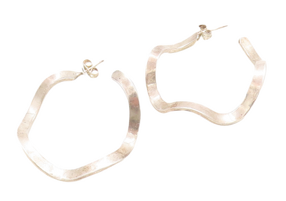 925 Sterling Silver Vintage Earrings Brutalist Wave Design Cutout Hoops  EG13304