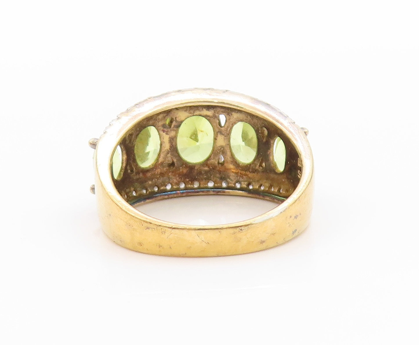 925 Sterling Silver Vintage Ring Gold Plated Topaz & Gemstone Band Sz 7  RG33336