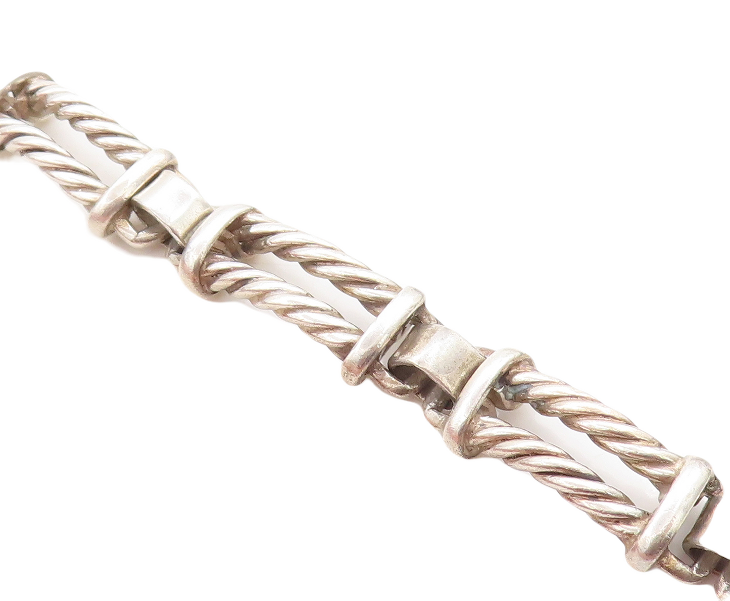 MEXICO 925 Silver  Vintage Shiny Double Twist Bar Link Chain Bracelet  BT2453