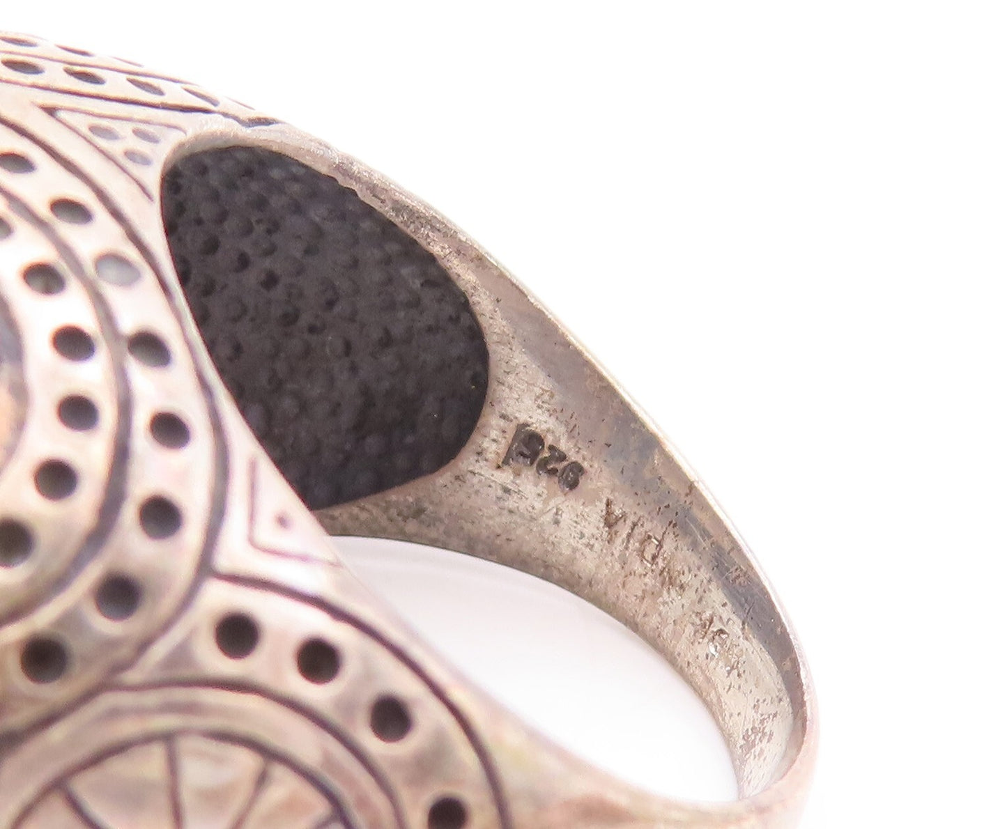925 Sterling Silver Vintage Ring Beaded Carved Oval Smoky Quartz  Sz 8  RG29198