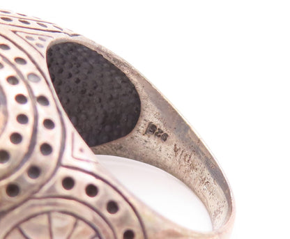 925 Sterling Silver Vintage Ring Beaded Carved Oval Smoky Quartz  Sz 8  RG29198