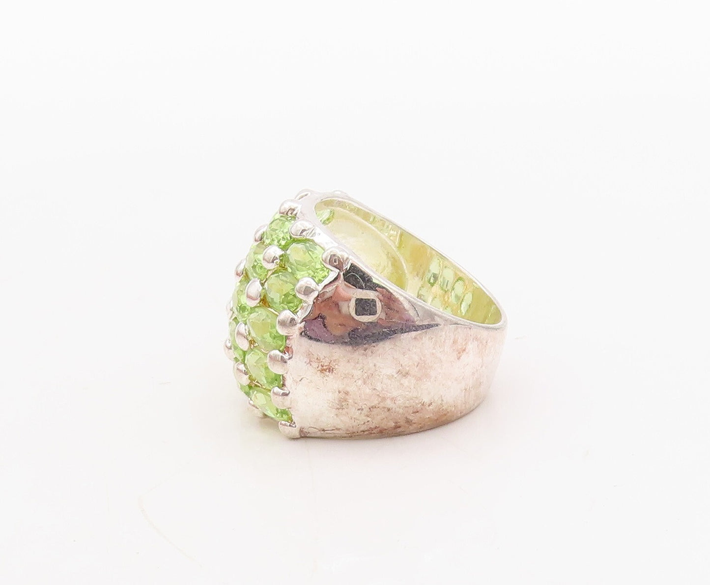 925 Sterling Silver Vintage Ring Oval Cut Peridot Inlay Bands  Sz 7  RG31417