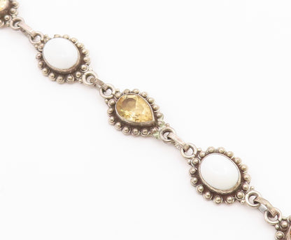 925 Sterling Silver  Vintage Citrine & White Agate Chain Bracelet  BT3606