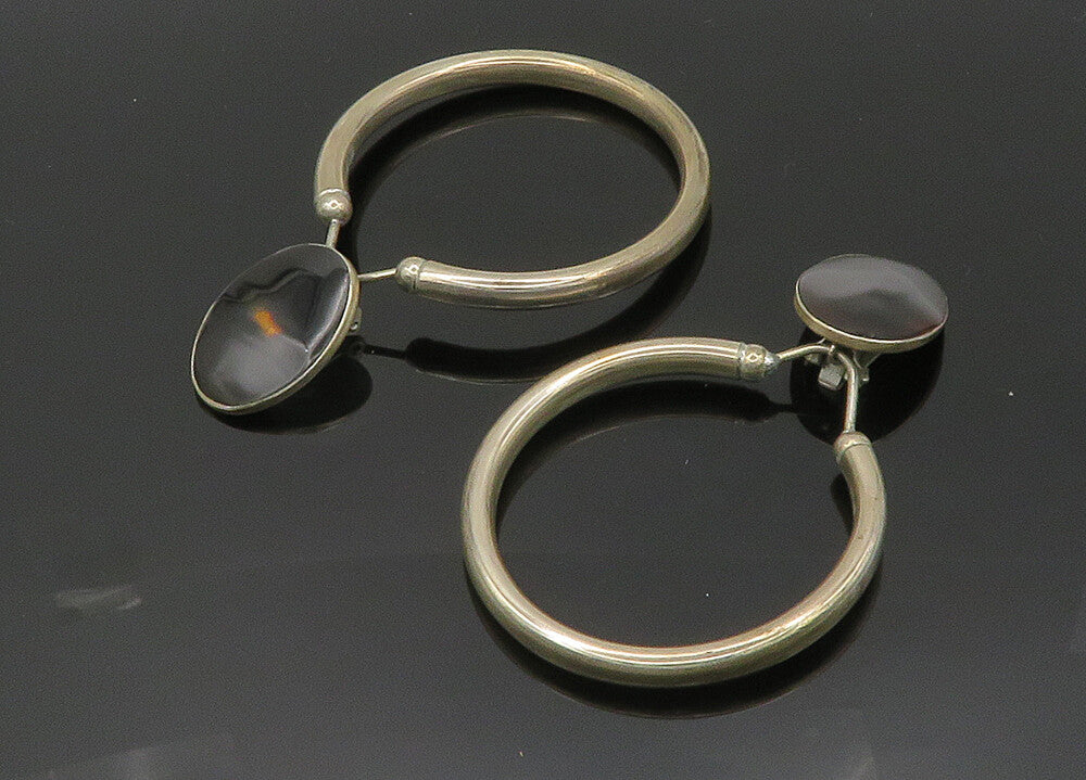 CELIA SEBIRI 925 Silver  Vintage Black Stone Non Pierce Earrings  EG10057