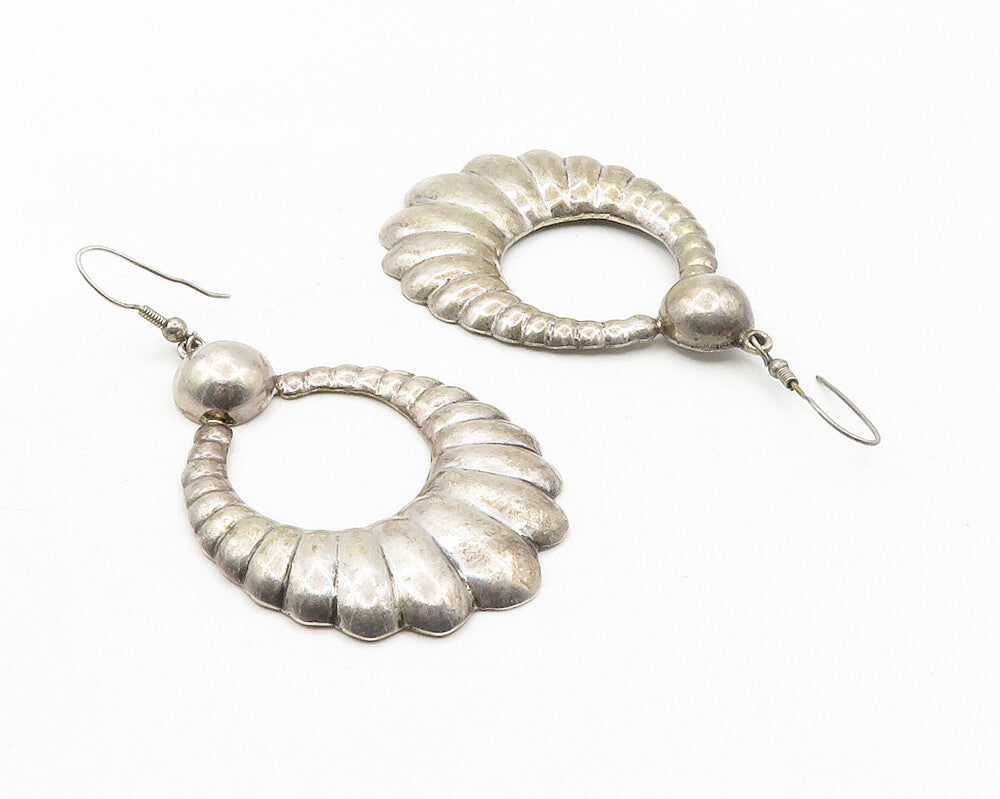 MEXICO 925 Sterling Silver  Vintage Dark Tone Fluted Dangle Earrings  EG5455