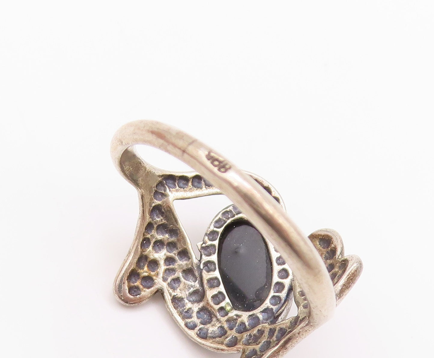 925 Sterling Silver Vintage Ring Cabochon Honey Amber Floral  SZ 6.5  RG32240