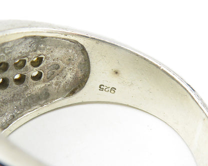 925 Sterling Silver  Vintage Topaz Tapered Large Band Ring Sz 11.5  RG11148