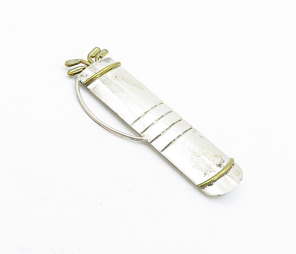 MEXICO 925 Sterling Silver  Vintage Two Tone Golf Clubs Brooch Pin  BP1547