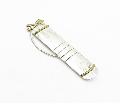 MEXICO 925 Sterling Silver  Vintage Two Tone Golf Clubs Brooch Pin  BP1547