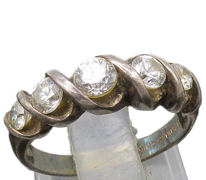 925 Silver  Vintage Cubic Zirconia 5 Stone Petite Band Ring Sz 5  RG22211