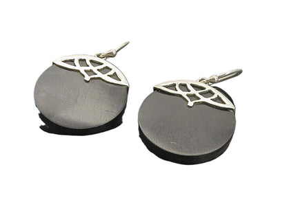 925 Sterling Silver  Vintage Black Wooden Shiny Bail Drop Earrings  EG3159