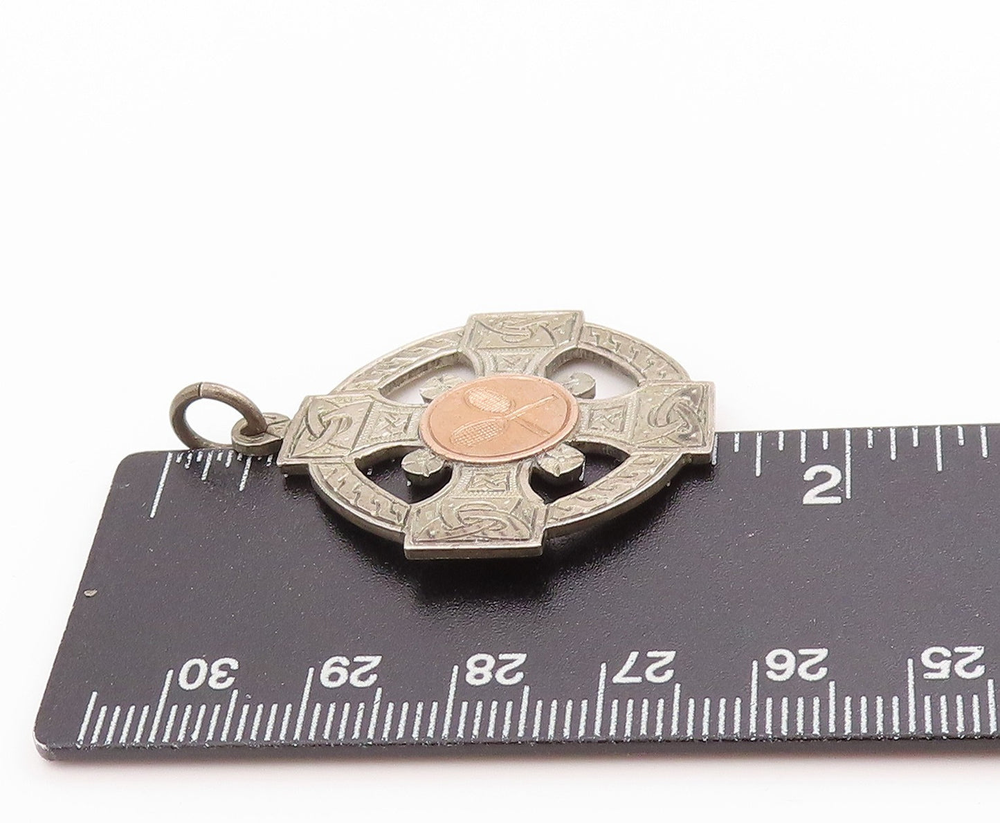 925 Sterling Silver Vintage Pendant ENGLAND 1929 Antique Tennis Cross  PT24855
