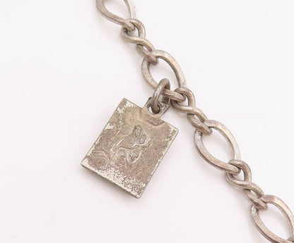925 Sterling Silver Vintage Bracelet Carved Religious Dangling Charms  BT11501