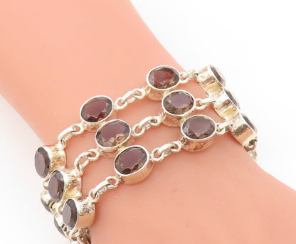925 Sterling Silver  Faceted Smoky Topaz Shiny 3 Row Chain Bracelet  BT3296