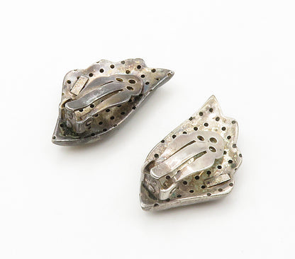 925 Sterling Silver  Vintage Dark Tone Scalloped Non Pierce Earrings  EG7661