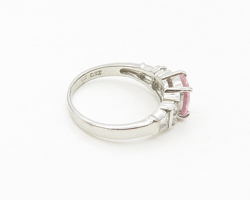 925 Sterling Silver  Shiny Pink & White Cubic Zirconia Band Ring Sz 7  RG17102