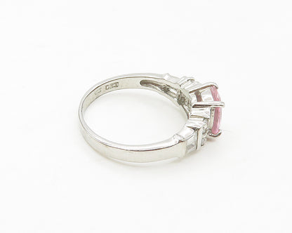 925 Sterling Silver  Shiny Pink & White Cubic Zirconia Band Ring Sz 7  RG17102