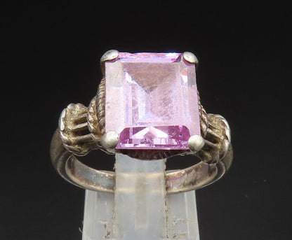 925 Sterling Silver  Vintage Square Gemstone Wrapped Rope Ring Sz 8  RG24590