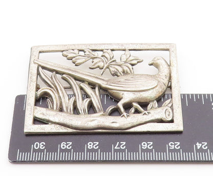 925 Sterling Silver  Vintage Long Tailed Bird Floral Motif Brooch Pin  BP6267