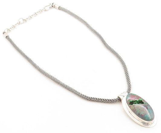 DEFOE 925 Silver  Vintage Chrysocolla Modernist Twist Chain Necklace  NE1570