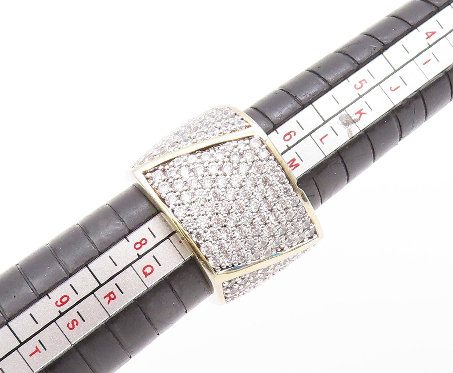 925 Sterling Silver Vintage Ring Gold Plated CZ Cubical Inlay  SZ 7  RG32108