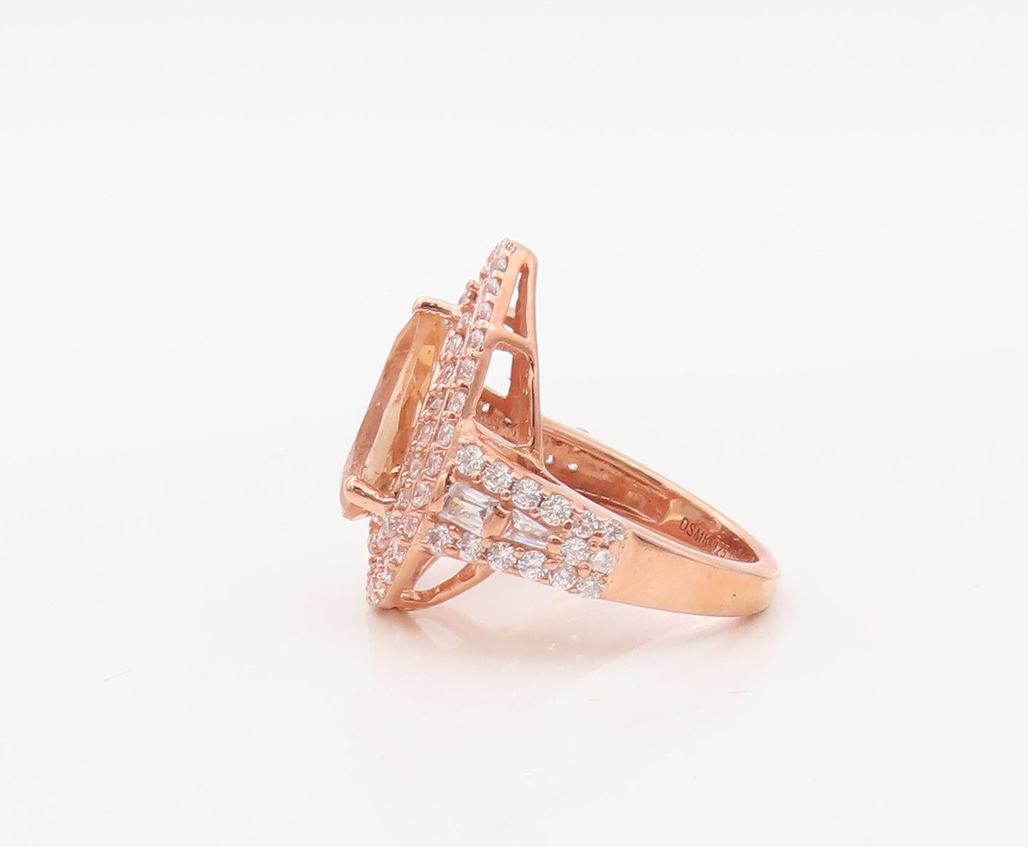 925 Sterling Silver Vintage Ring Rose Gold Plated Morganite & CZ Sz 6  RG30637