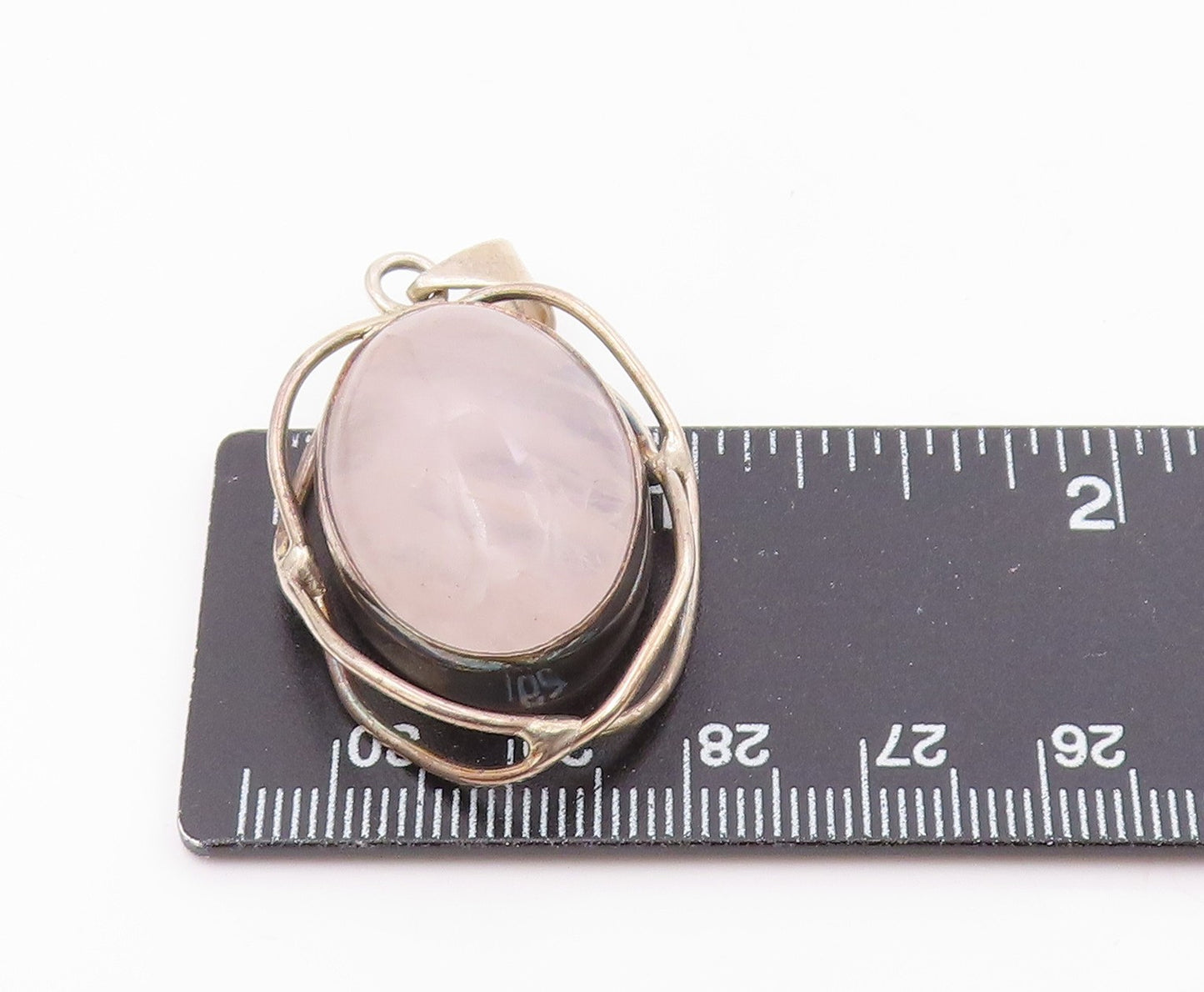 MEXICO 925 Sterling Silver  Vintage Cabochon Cut Rose Quartz Pendant  PT18716