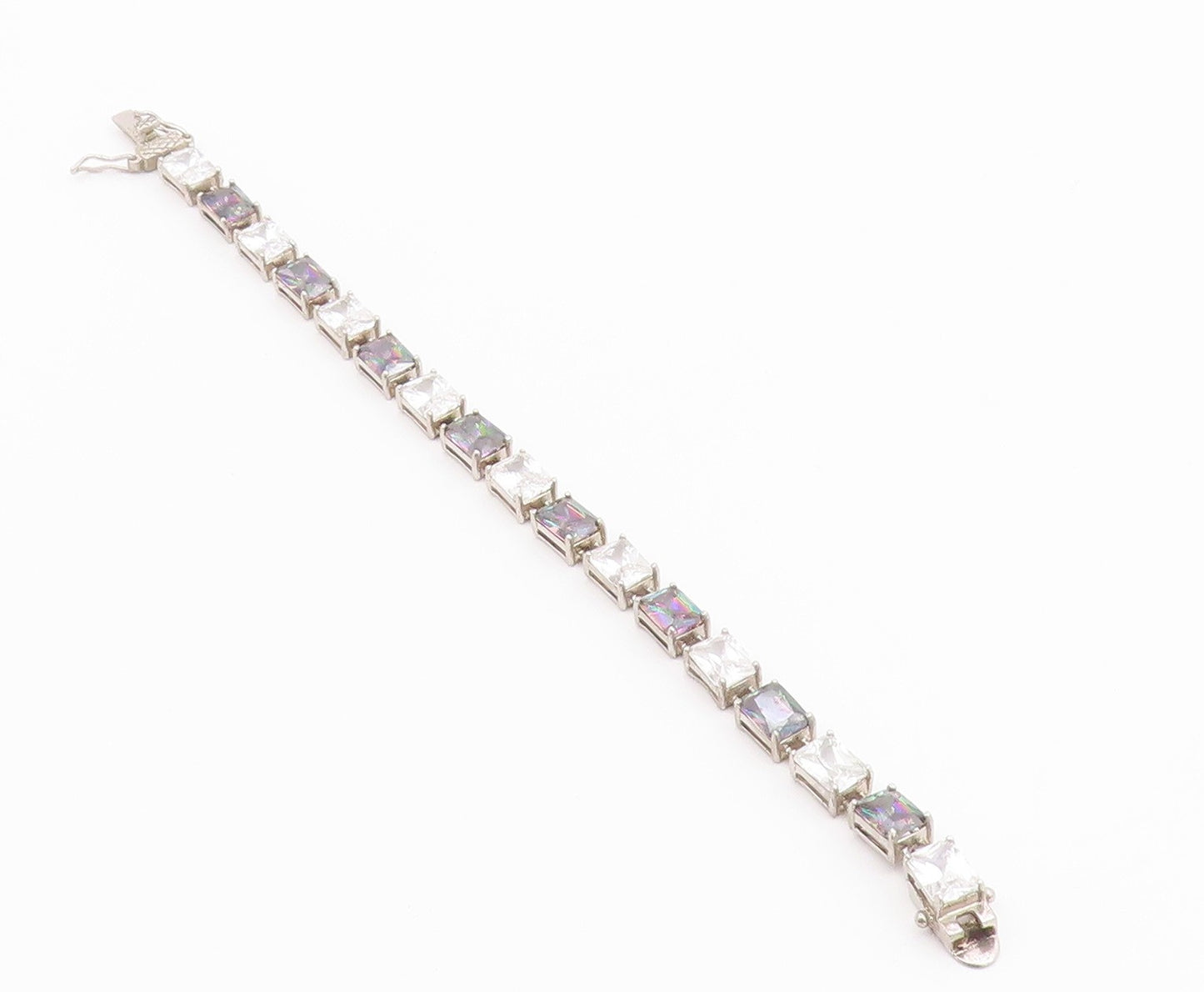 925 Sterling Silver  Vintage Cubic Zirconia & Mystic Topaz Bracelet  BT9518