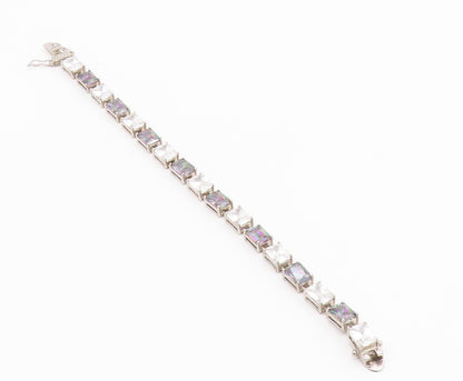 925 Sterling Silver  Vintage Cubic Zirconia & Mystic Topaz Bracelet  BT9518