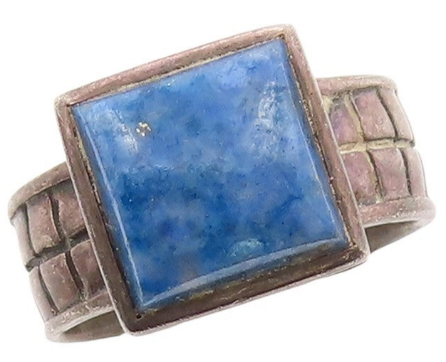 925 Sterling Silver Vintage Ring Dark Tone Square Gemstone Inlay  Sz 7  RG31084