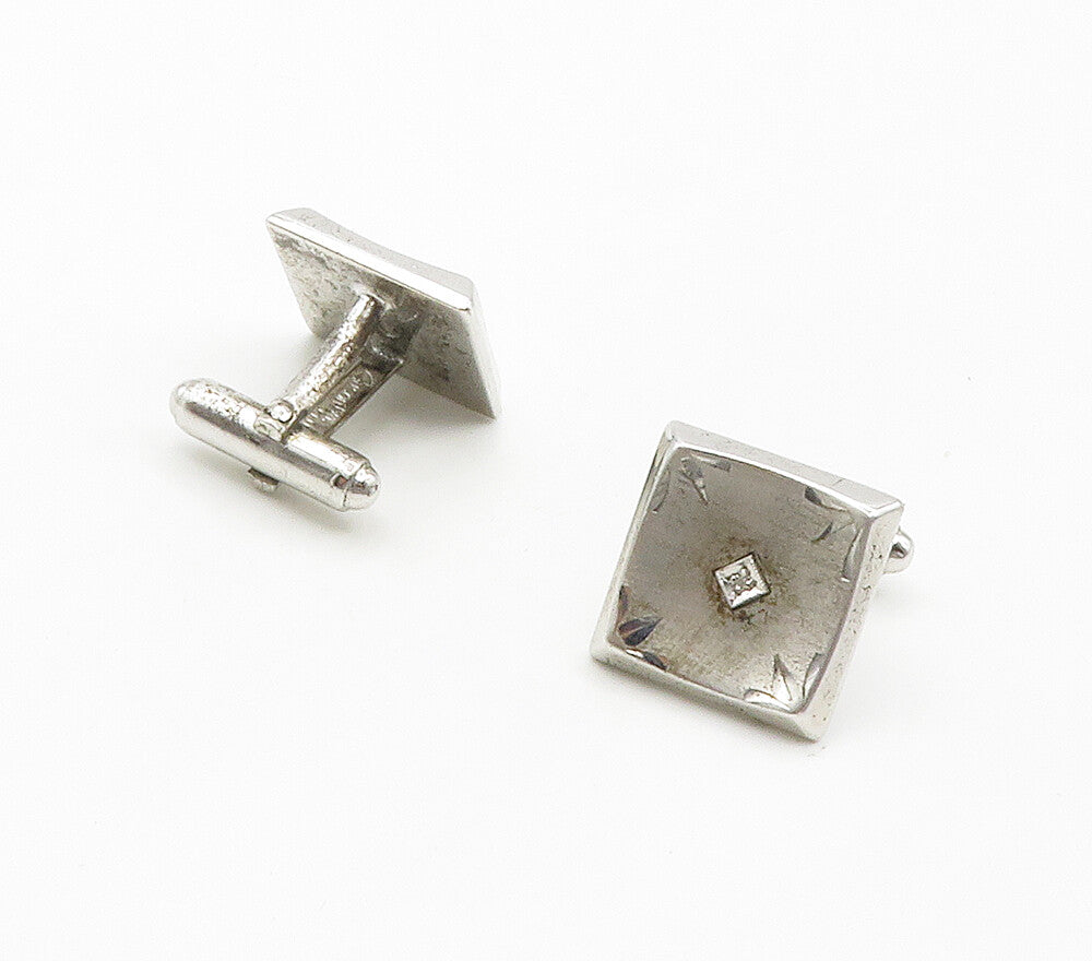 925 Sterling Silver  Vintage Genuine Diamonds Square Cuff Links  TR2133
