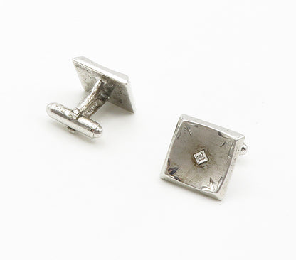 925 Sterling Silver  Vintage Genuine Diamonds Square Cuff Links  TR2133