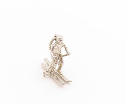 925 Sterling Silver Vintage Pendant Snow Skiing Man Winter Sport Charm  PT25109
