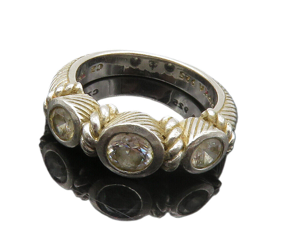 JUDITH RIPKA 925 Silver  Vintage Cubic Zirconia Twist Band Ring Sz 6  RG16703
