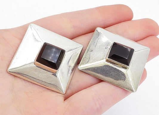 MEXICO 925 Sterling Silver  Vintage Black Onyx Square Drop Earrings  EG2373