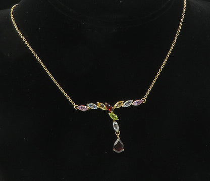 925 Sterling Silver Garnet & Multi Stone Gold Plated Chain Necklace NE1946