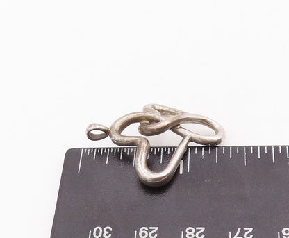 925 Sterling Silver Vintage Pendant Modernist Cutout Swirled Hearts  PT23374